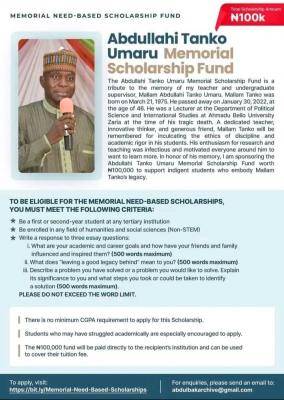 Abdullahi Tanko Umaru Memorial Scholarship Fund 2024