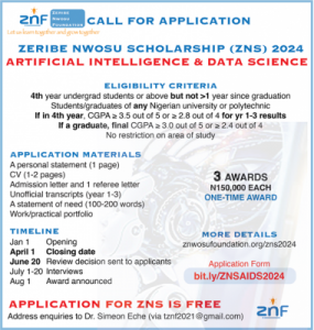Zeribe Nwosu Scholarship on Artificial Intelligence and Data Science 2024