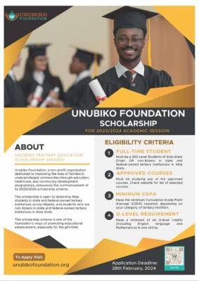 Unubiko Foundation Tertiary Education Scholarship Awards, 2023/2024