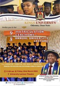 Kings University to hold 9th Matriculation Ceremony