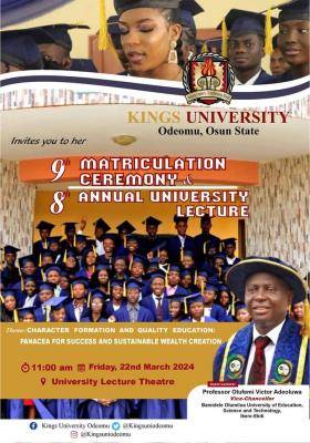 Kings University to hold 9th Matriculation Ceremony