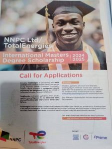 NNPC/Total Energies International Masters Scholarship, 2024