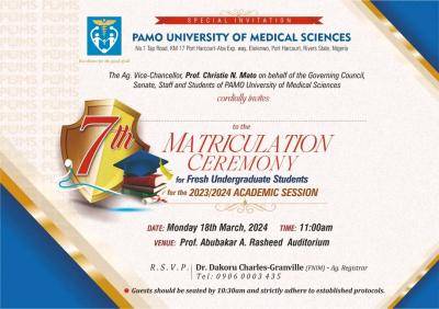 PAMO University of Medical Sciences Matriculation Ceremony 2023/2024 Academic Session