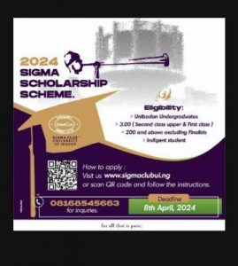 Sigma Club Scholarship Scheme, 2024